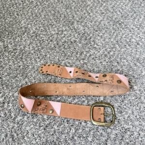 LeatherRock Leather Belt Rhinestone Patchwork Brown Pink Studs M(32-36”) Boho
